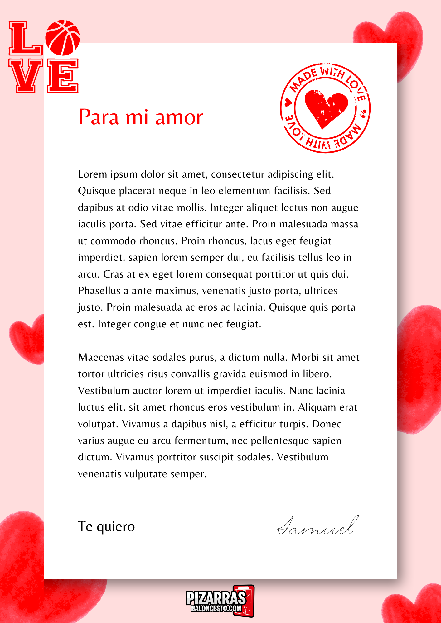 Carta Amor San Valentín Pizarras